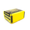 A bright yellow rectangular box of Berger Bullets for .22 caliber, each bullet weighing 73 grains and specifically designed for target shooting. The box, labeled with the product number 22720, has a capacity of 1000 bullets. The design features black text and border details, and connectors are visually represented on the side panels of the box, emphasizing the precision engineering of the ammunition.