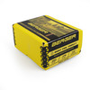 box of Berger Bullets, designed for .22 caliber firearms. Each bullet weighs 73 grains and is specifically tailored for target shooting. The box is labeled with the product number 22720 and contains a quantity of 1000 bullets. The box is colored in bright yellow with black text and border details, highlighting its contents and brand. The design also includes visual connectors on the side panels, emphasizing the precision and quality of the bullets it houses.