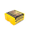 Yellow plastic box of Berger Bullets, labeled for 6.5mm, 140gr Hybrid Target, product number 26414. The box contains 100 bullets, featuring an image of a target shooting scene on the top, emphasizing precision and performance in competitive shooting.