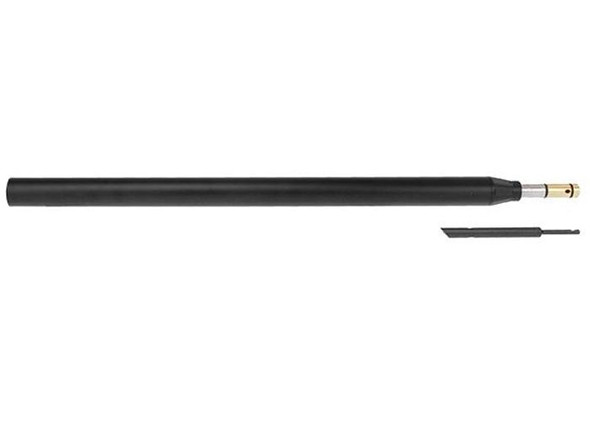 FX Airguns Crown STX Superlight Barrel Kit in .25 caliber, 600mm length, model FX20228. This kit includes a sleek black barrel equipped with a brass-colored connector and a removable barrel tip for customization. Designed for lightweight and precision shooting, this barrel kit enhances the performance of FX Crown air rifles in both competitive and recreational settings.