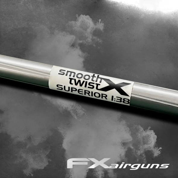 FX Airguns Superior STX Heavy Liner in .25 caliber, 600mm length, model FX20071S. This barrel liner features the 'Smooth Twist X Superior' branding along its length against a smoke-effect background, highlighting its advanced engineering for optimal accuracy and performance. Designed for FX Airguns, this liner enhances shooting precision with its innovative rifling technology.