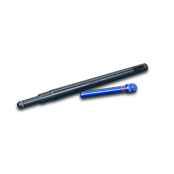 PMA Bore Guide for Remington and Kelbly 6PPC, featuring a black and blue design with a pointed tip and ridged handle, on a white background.