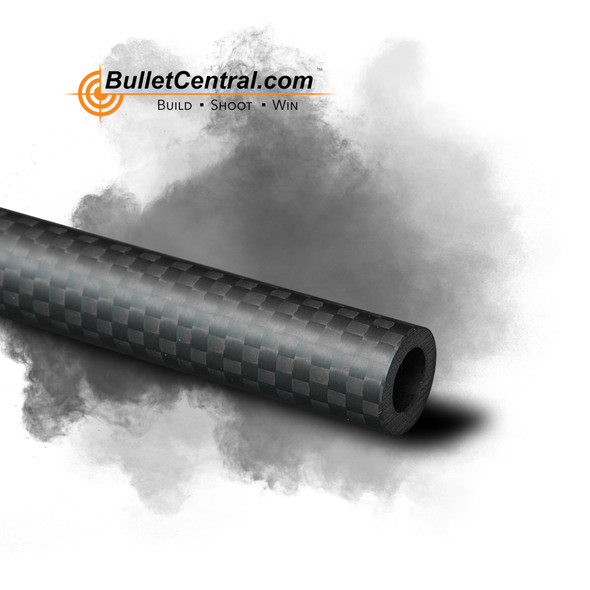 FX Airguns FX Carbon Fiber Liner Sleeve in .22 caliber, 600mm length, model FX20805. Featured against a smoke-effect background, this liner sleeve showcases its distinctive carbon fiber texture, combining strength with lightweight properties. Designed to enhance the accuracy and performance of FX Airguns, it's an ideal choice for serious shooters looking to upgrade their equipment for precision shooting.