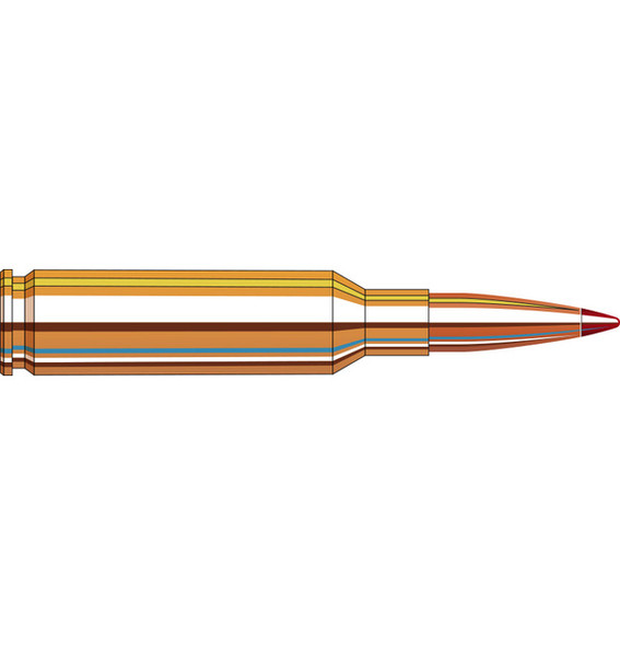 A diagram of a Hornady 6.5 Creedmoor cartridge, featuring a 143 grain ELD-X bullet. The image displays the detailed layers of the bullet, showing the core, jacket, and tip, with a focus on its aerodynamic design for improved ballistic performance. This ammunition is known for its long-range accuracy and is suitable for both target shooting and hunting applications.