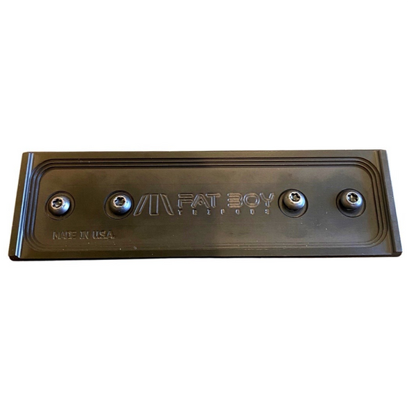 The FatBoy ARCA Rail with KeyMod attachment points, designed for quick and secure mounting to compatible systems. The rail is a metallic bronze color featuring the FatBoy logo, with multiple drilled holes for various positioning options. Its flat, elongated design is aimed at providing a stable and adaptable platform for precision equipment, showcased on a white background to accentuate its sleek appearance.