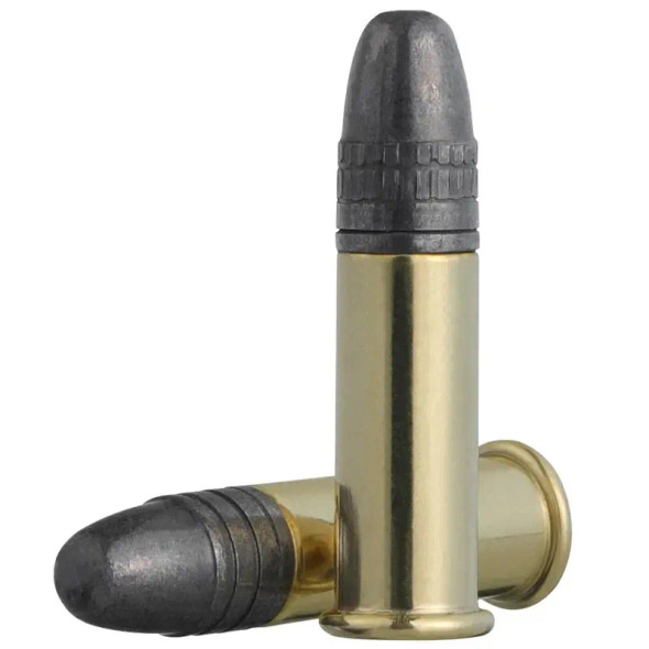 Two .22 WMR Norma ammunition rounds with 40 grain Jacketed Hollow Point (JHP) bullets, displayed side by side. These rounds feature polished brass casings and distinctive black hollow point tips designed for effective expansion upon impact. The image highlights the textured surface of the bullet tips, emphasizing their capability for high precision and impact in hunting and target shooting scenarios.