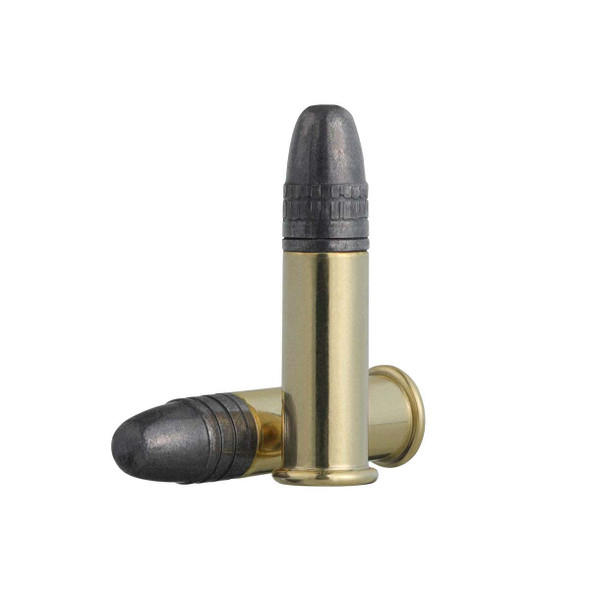 Two Norma TAC-22 LR bullets with 40 grain Lead Round Nose (LRN) weight, displayed side by side. These rounds feature polished brass casings and dark lead tips, designed for consistent performance and reliability. The image emphasizes the classic design of the bullets, which are ideal for target shooting and training due to their smooth feeding and precision.