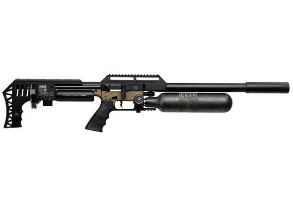 FX Airguns Impact M3 in a striking bronze finish, equipped with a 700mm barrel chambered in .30 caliber, model FXI353122-DFL. This high-performance air rifle features a tactical design with an adjustable rear stock, an extended moderator on the barrel for reduced noise, and a forward-mounted air cylinder for balance. Ideal for precision shooting in sports and hunting scenarios.