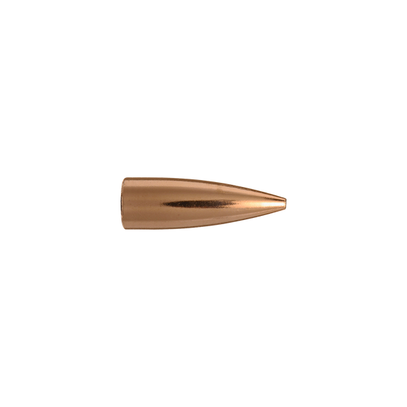 The image captures a detailed close-up of a single Berger Bullet, known for its precision in target shooting. This .30 caliber bullet weighs 115 grains and features a flat base (FB) design, indicating its suitability for stable flight and accuracy. It's part of the 30721 product series, and the image showcases the bullet isolated against a transparent background, highlighting its sleek copper-colored appearance.