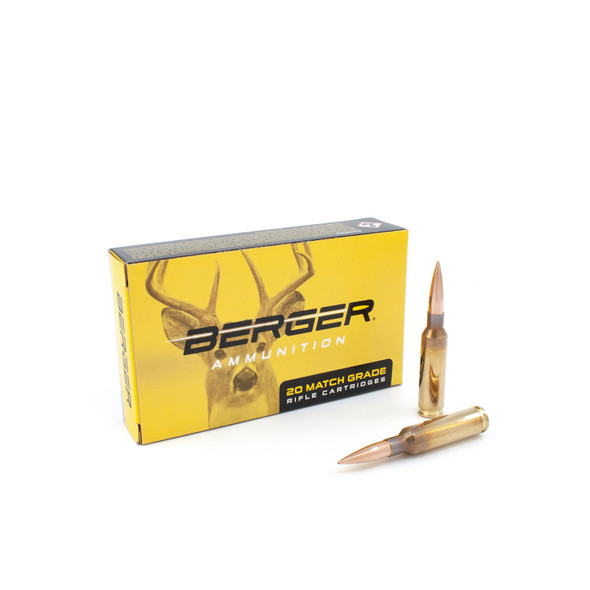 Box of Berger Ammunition in 6.5mm Creedmoor, 135gr, Classic Hunter, model 31031, with two bullets displayed in front, on a white background.