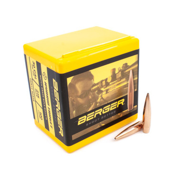 Box of Berger .30 cal 215gr Hybrid Target bullets, front view Box of Berger .30 cal 215gr Hybrid Target bullets, front view