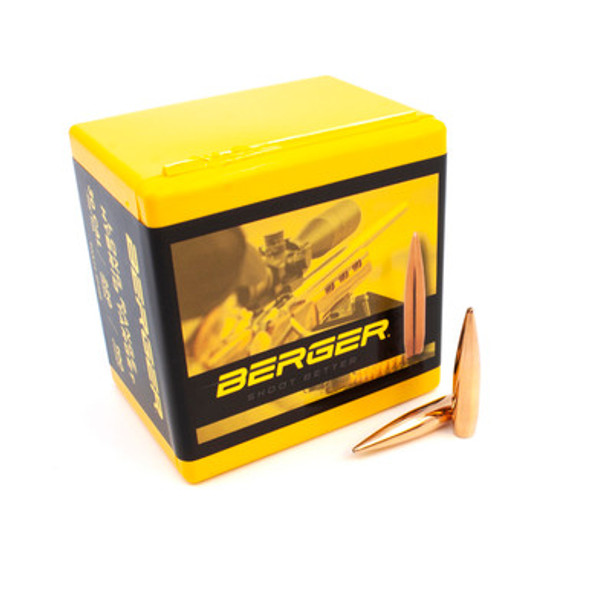 Berger .30 Cal 220gr Long Range Hybrid Target — box front with two bullets (box + two rounds)