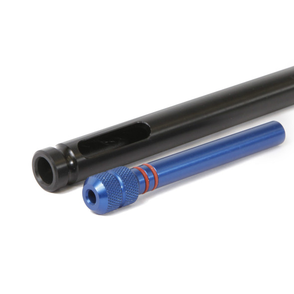 PMA Bore Guide for BAT 2 lug, specifically designed for 6mmBR cartridges, featuring a black rod guide with a blue anodized aluminum collar and distinctive red and blue bands for easy identification.