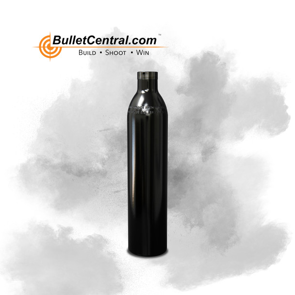 FX Airguns Aluminum Bottle with Valve, 400cc capacity. This image showcases a sleek black air cylinder designed for high-pressure storage, essential for extending shooting capacities of FX airguns. The bottle is made from durable aluminum, ensuring lightweight handling while maintaining the ability to withstand the pressures required for airgun shooting.