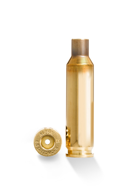 The image shows a brass cartridge case for the 6.5 Creedmoor caliber, indicated for use with a Large Rifle Primer. The headstamp states "ALPHA" for Alpha Munitions, a manufacturer recognized for high-quality brass components used by precision rifle shooters. The 6.5 Creedmoor is a popular round among both competitive shooters and hunters for its flat trajectory and effective long-range capabilities. The "Qty 100" label indicates that the brass is typically sold in quantities of 100, which is convenient for shooters who are performing their own reloading and seeking consistency across their loads. Alpha Munitions brass is known for its durability and uniformity, which are essential for the precision required in long-range shooting disciplines.