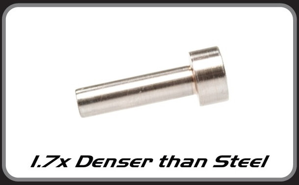 FX Airguns Tungsten Hammer, noted for being 1.7 times denser than steel. This image showcases a cylindrical tungsten hammer component with a polished metallic finish. It is designed for enhanced durability and performance, specifically tailored to improve the operation of FX Airguns by providing a heavier and more consistent striking force.