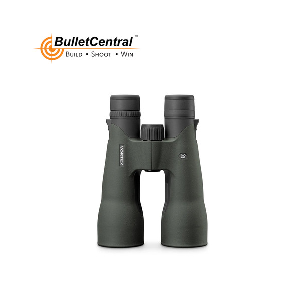 This image shows a pair of Vortex Optics RAZOR UHD binoculars with an 18x56 configuration. These are high-performance, full-size roof prism binoculars, offering 18 times magnification with 56mm objective lenses, which are quite large and ideal for maximizing light gathering capabilities, enhancing the clarity and detail of the image even in low-light conditions.

The RAZOR UHD series is known for its ultra-high-definition optical quality, likely featuring premium lens coatings and glass for exceptional resolution and color fidelity. The green rubberized body suggests a design for rugged outdoor use with a non-slip grip. With their high magnification, these binoculars would be particularly well-suited for detailed observation at long distances, such as in wildlife tracking, surveillance, or astronomy. The central focus wheel and adjustable eyecups are visible, indicating ease of use for focusing and comfort, especially for users who wear eyeglasses.