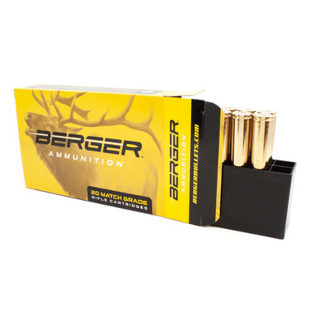 Angled view of Berger 338 Lapua Magnum 250gr Elite Hunter box with two cartridges Angled view of Berger 338 Lapua Magnum 250gr Elite Hunter box with two cartridges