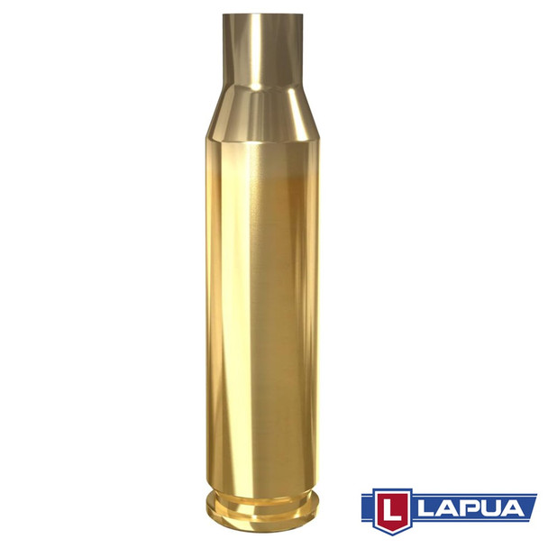 The image displays a single piece of Lapua brass for the 7mm-08 Remington cartridge, labeled with the product code 4PH7095. The brass is showcased in a highly polished finish, indicative of Lapua's high-quality standards. This type of brass is typically used for precision reloading and is popular among competitive shooters and hunters due to its exceptional consistency and reliability. The 7mm-08 Remington caliber is well-regarded for its versatility and effectiveness in medium to long-range shooting scenarios. The box usually contains 100 pieces, catering to enthusiasts who prefer to hand-load their ammunition for specific shooting needs.