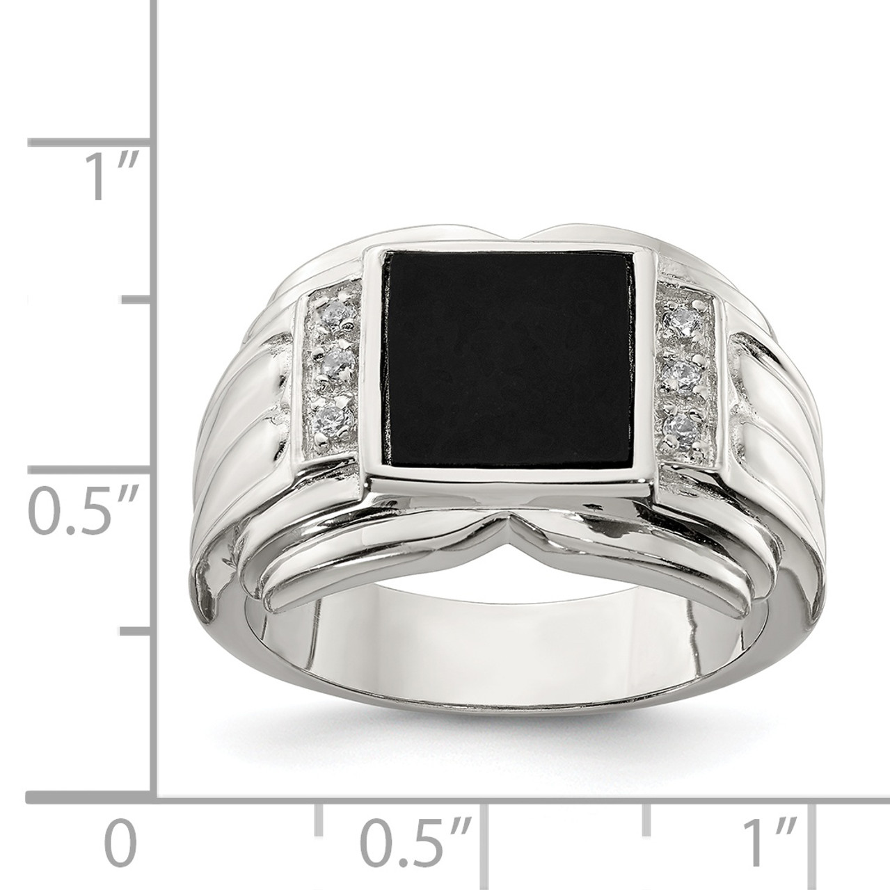 Sterling Silver Men's CZ and Onyx Ring