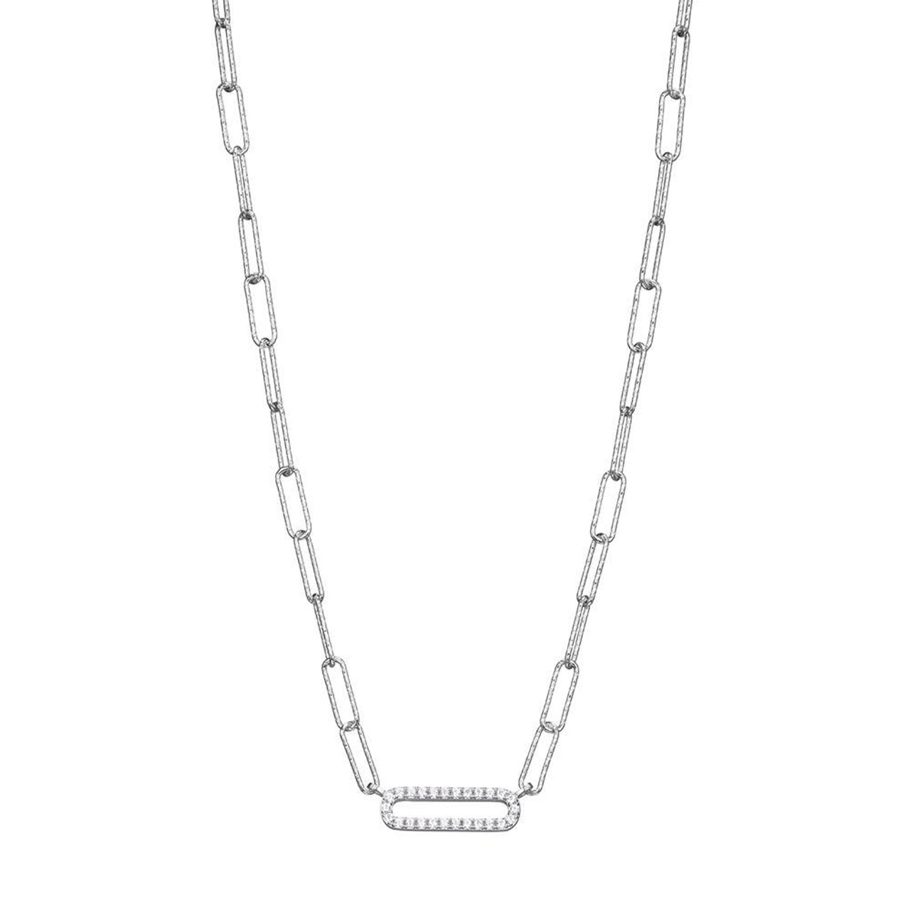 Sterling Silver Necklace made with Diamond Cut Paperclip Chain (3mm) and 2  Circles in Center, Measures 17 Long, Plus 2 Extender for Adjustable  Length, Rhodium Finish - Reflections Fine Jewelry