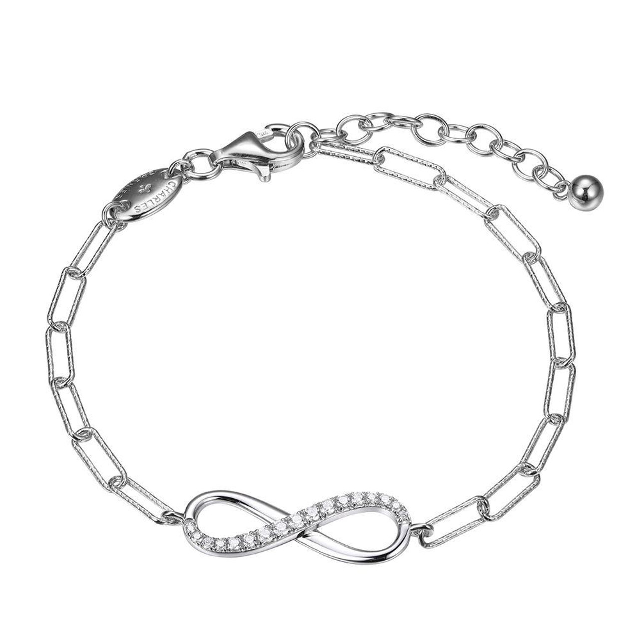 Sterling Silver Bracelet made with Diamond Cut Paperclip Chain (3mm) and 2  Circles in Center , Measures 6.75 Long, Plus 1.25 Extender for Adjustable  Length, Rhodium Finish - Reflections Fine Jewelry