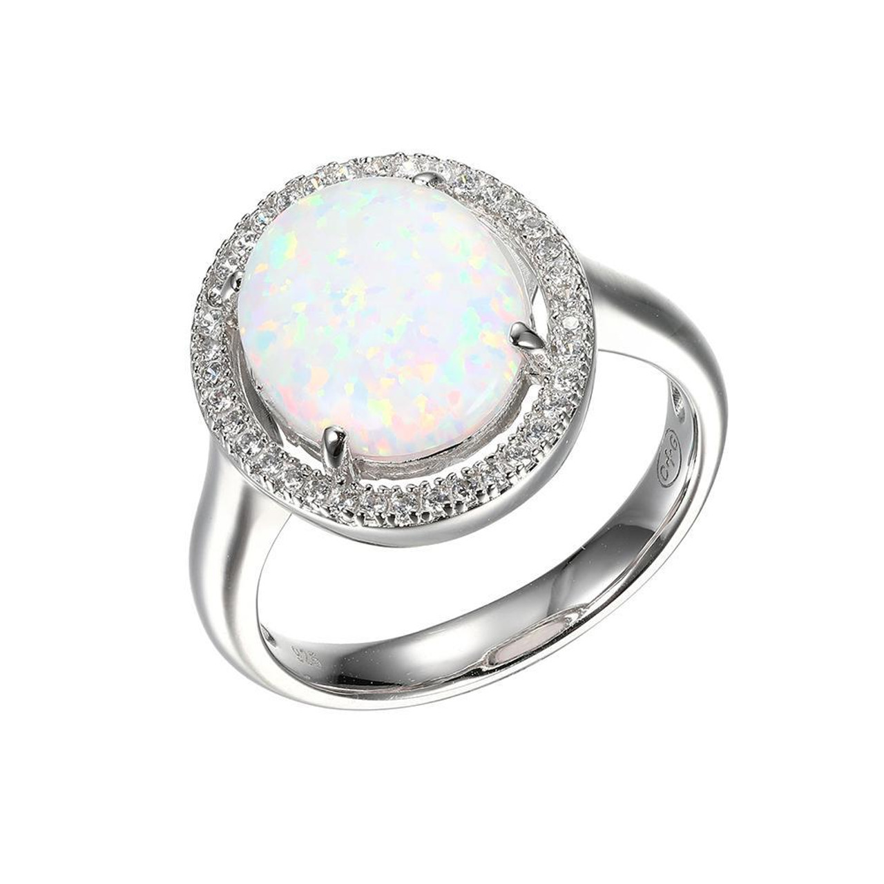 Sterling Silver Ring with Synthetic Opal and Cubic Zirconia