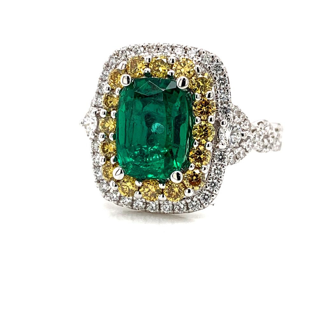 Emerald And Yellow Diamond Ring in 18K White Gold - Reflections