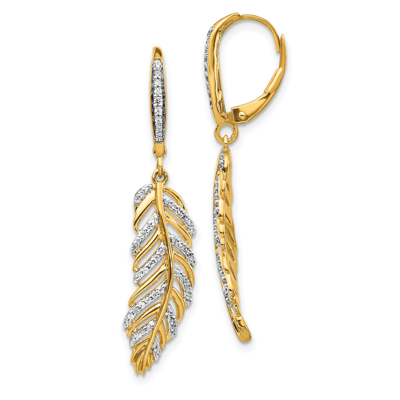 14k Diamond Fancy Feather Leverback Earrings