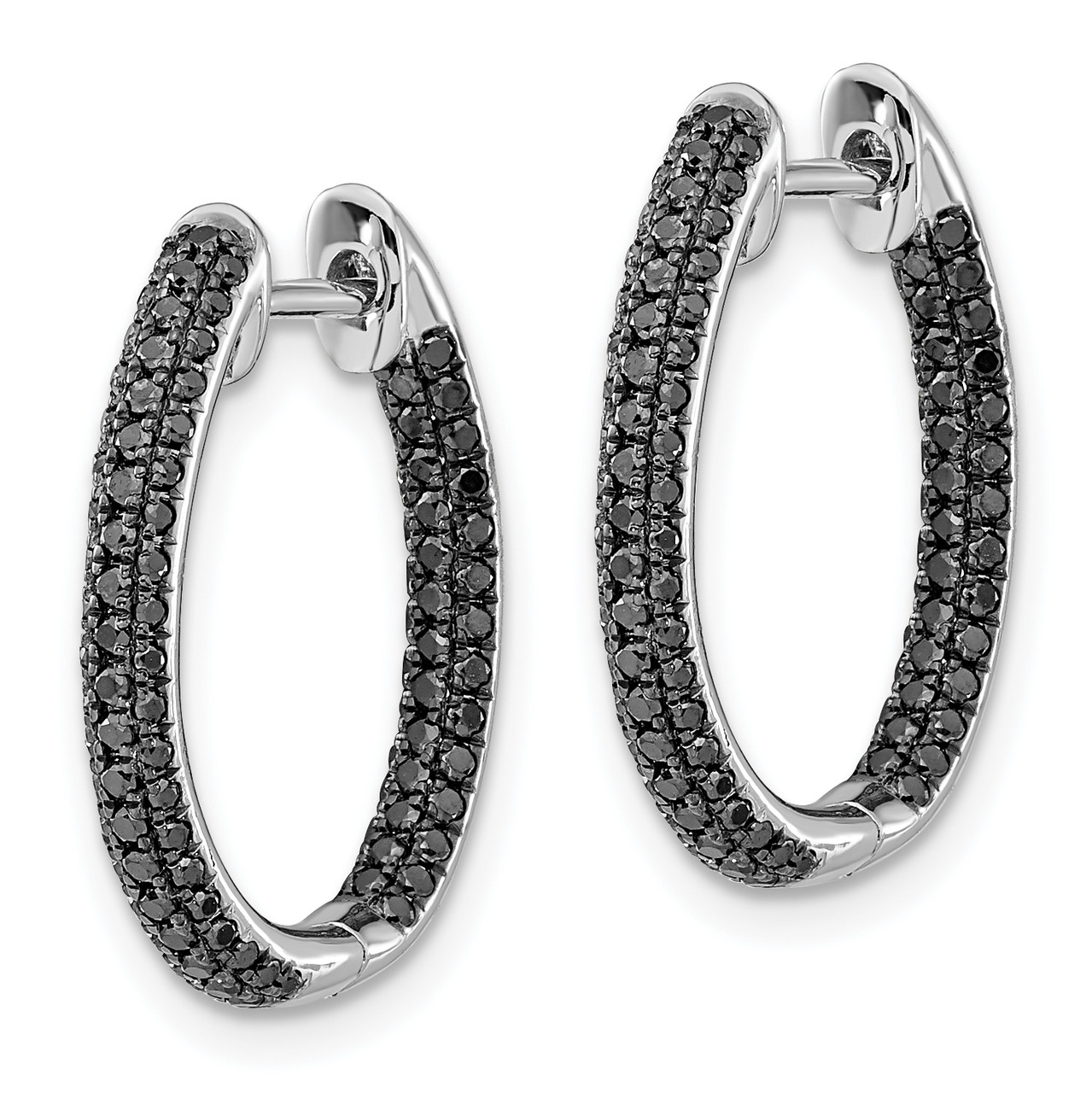 14k White Gold Black Diamond In/Out Hoop Earrings