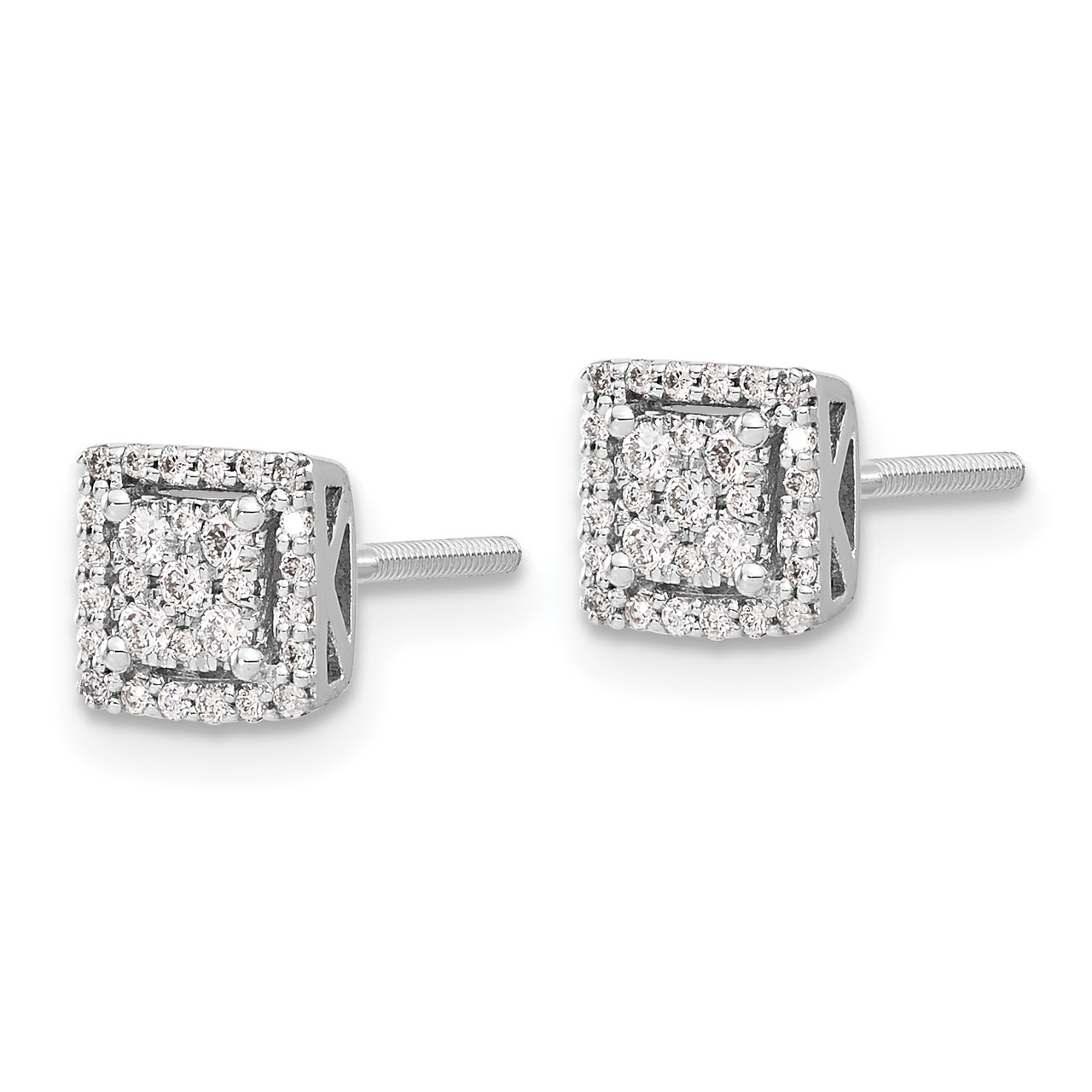 14k White Gold Diamond Square Screw Back Post Earrings