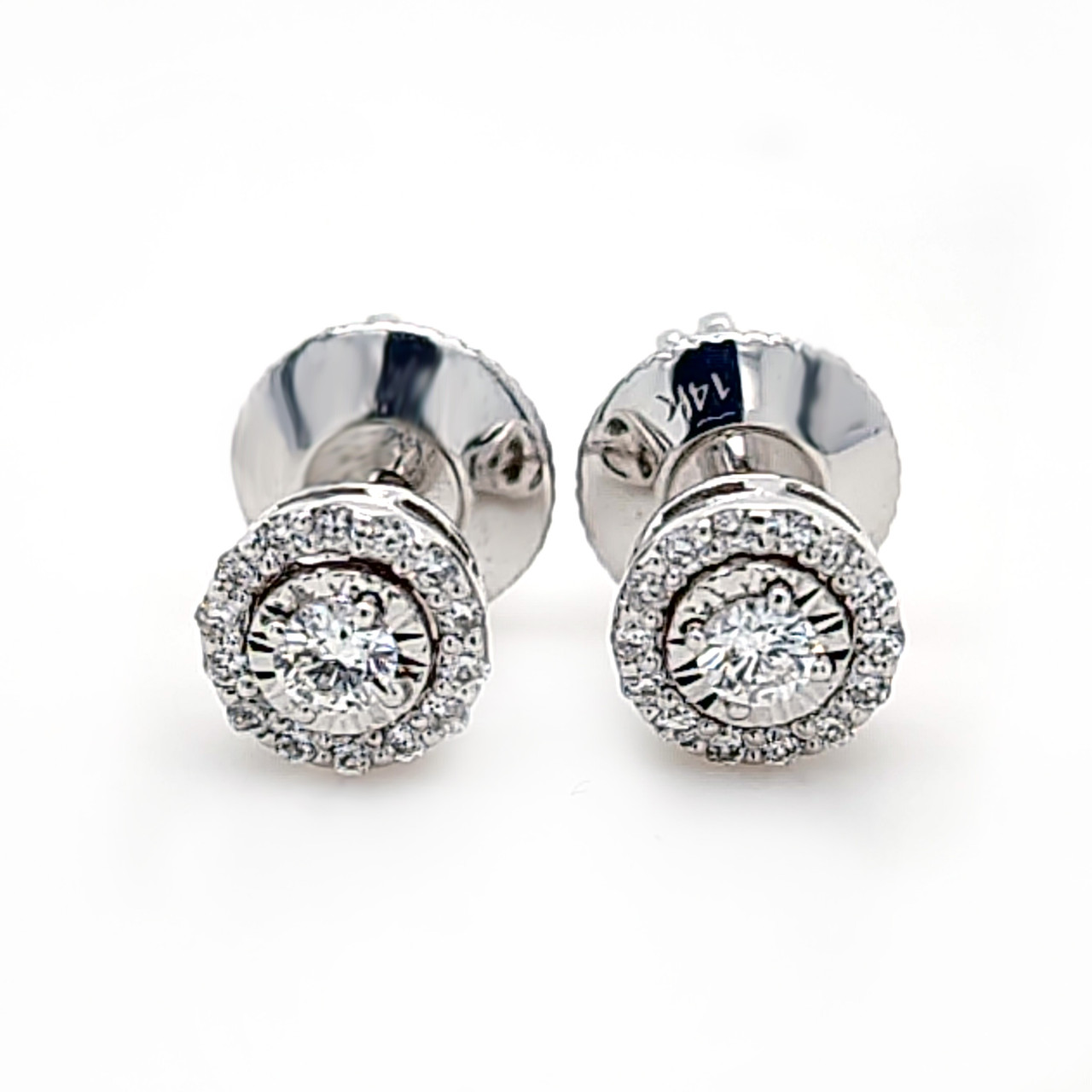 Diamond Halo Earrings in 14K White Gold 0.30 CTW