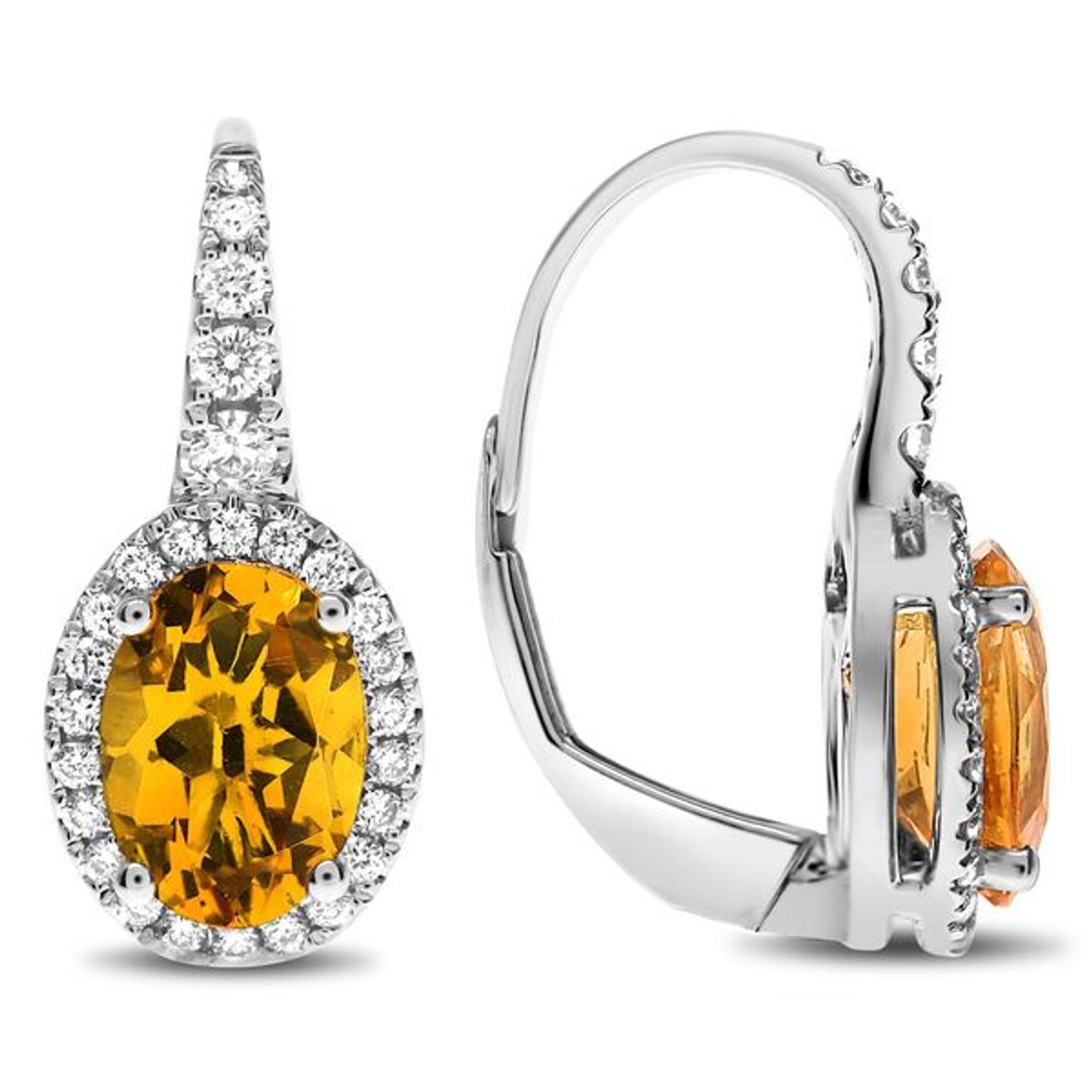 Colormerchants - 14K Yellow Gold Oval Citrine Millgrain Birthstone Earrings