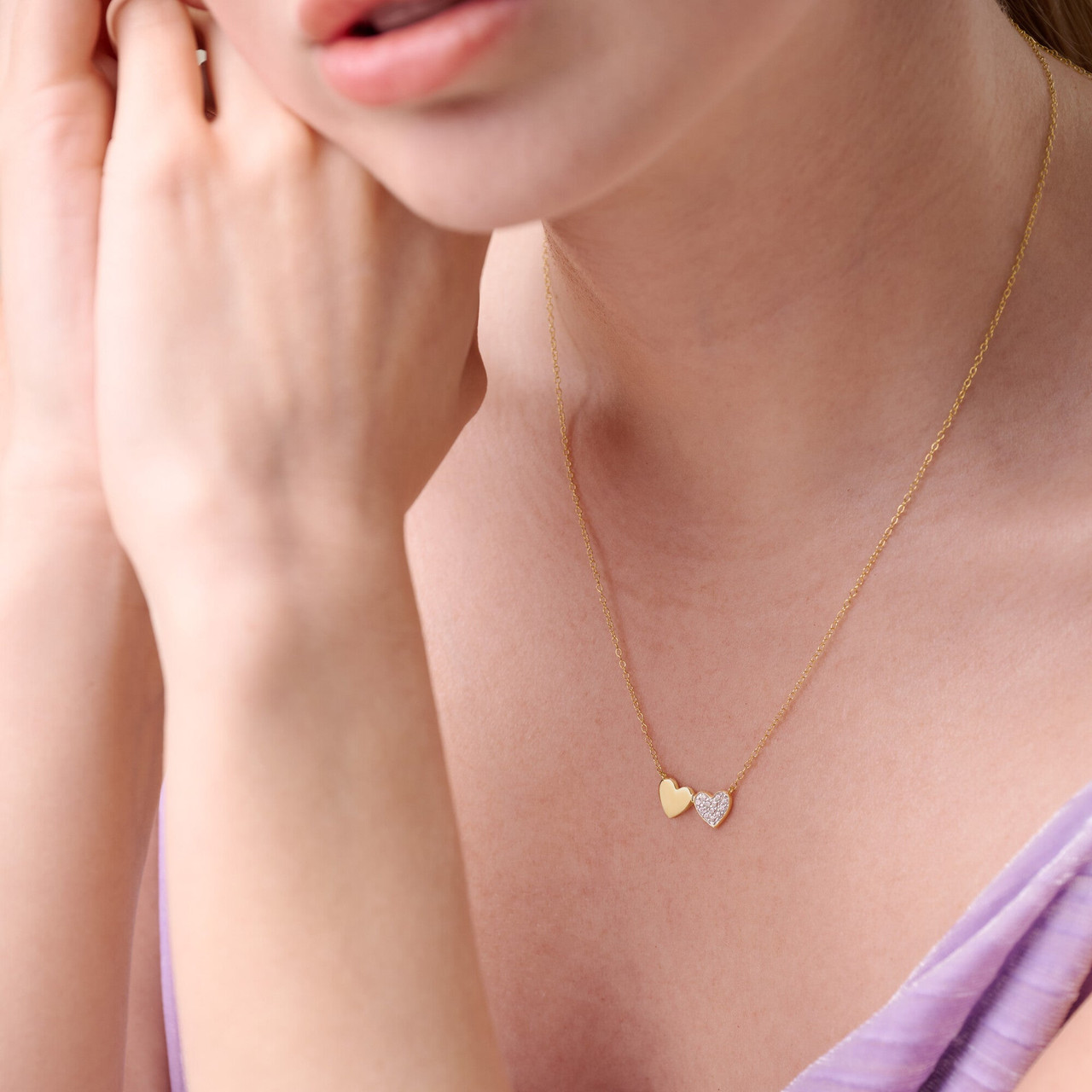 ★Hei★ twin heart necklace HE23SPNSG158XXFR Twin Heart Necklace 14K Yellow Gold Plated Sterling Silver
