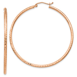 14KT Gold  Rose Gold Diamond-cut 2mm Round Tube Hoop Earrings