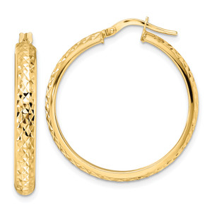 14KT Gold  Polished Diamond Cut Hoop Earrings YE1962