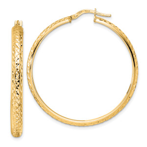 14KT Gold  Polished Diamond Cut Hoop Earrings YE1956
