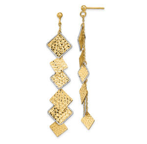 Leslie's 14KT Gold  Two-tone Polished and Brushed Diamond Cut  Post Dangle Earrings
