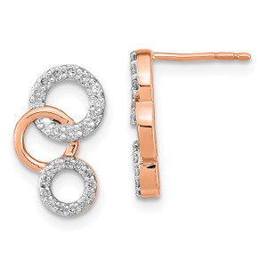 14KT Gold  Rose Gold Diamond Circles Post Earrings