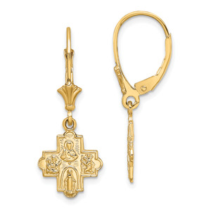 14KT Gold  Small 4-Way Medal Cross Leverback Earrings TF1792