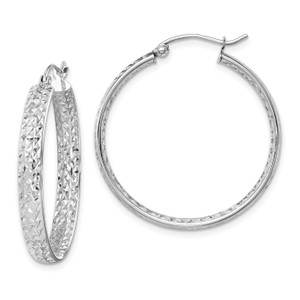 14KT Gold  White Gold Diamond-cut In/Out Hoop Earrings QTC1563