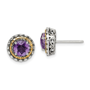 Sterling Silver w/ 14KT Gold  Polished Gemstone Earrings QTC1568