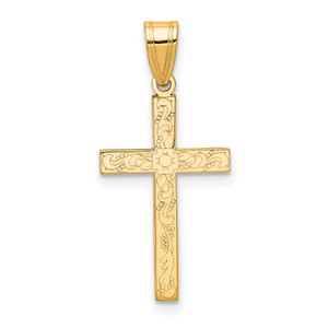14KT  Etched Floral Cross Pendant