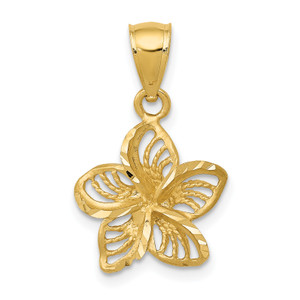 14KT  Polished Diamond-cut Beaded Plumeria Flower Charm