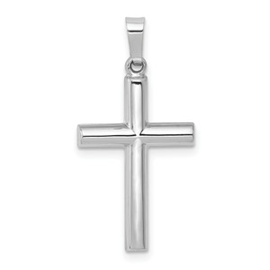 14KT  White Gold Brushed and Polished Hollow Latin Cross Pendant
