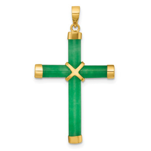 14KT  Polished Jade -X- Cross Pendant