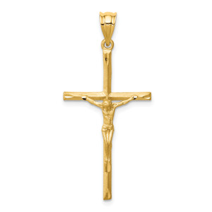 14KT  Brushed & Diamond-cut Crucifix Cross Pendant