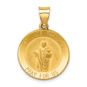 14KT  Polished and Satin St Jude Thaddeus Medal Hollow Pendant