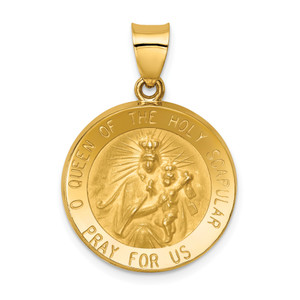 14KT  Queen Of The Holy Scapular Reversible Medal Hollow Pendant