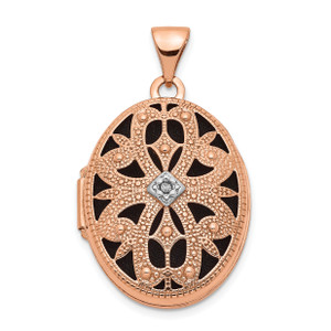 14KT  Rose Gold Diamond Vintage Filigree with Black Fabric Interior 21mm Oval Locket